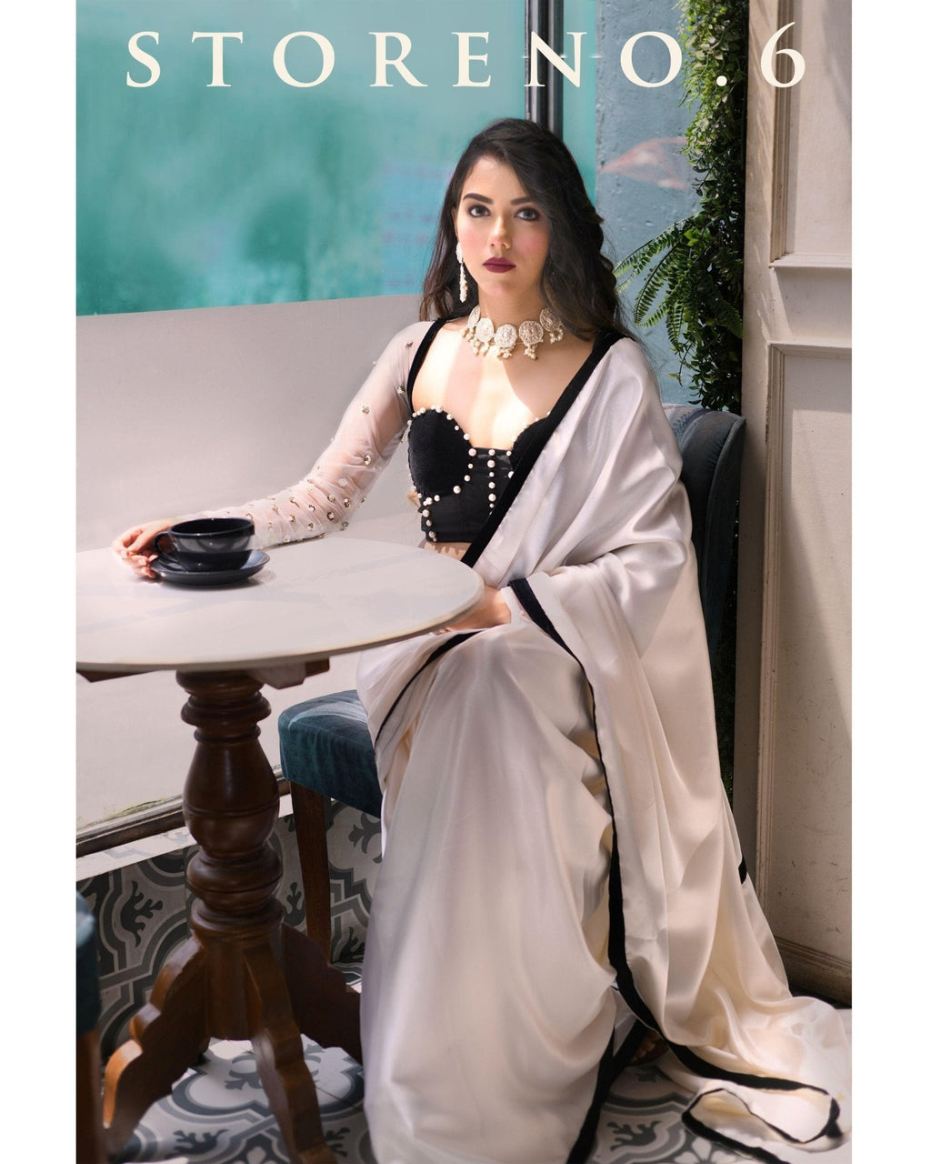 IVORY CREAM SILK SATIN SAREE