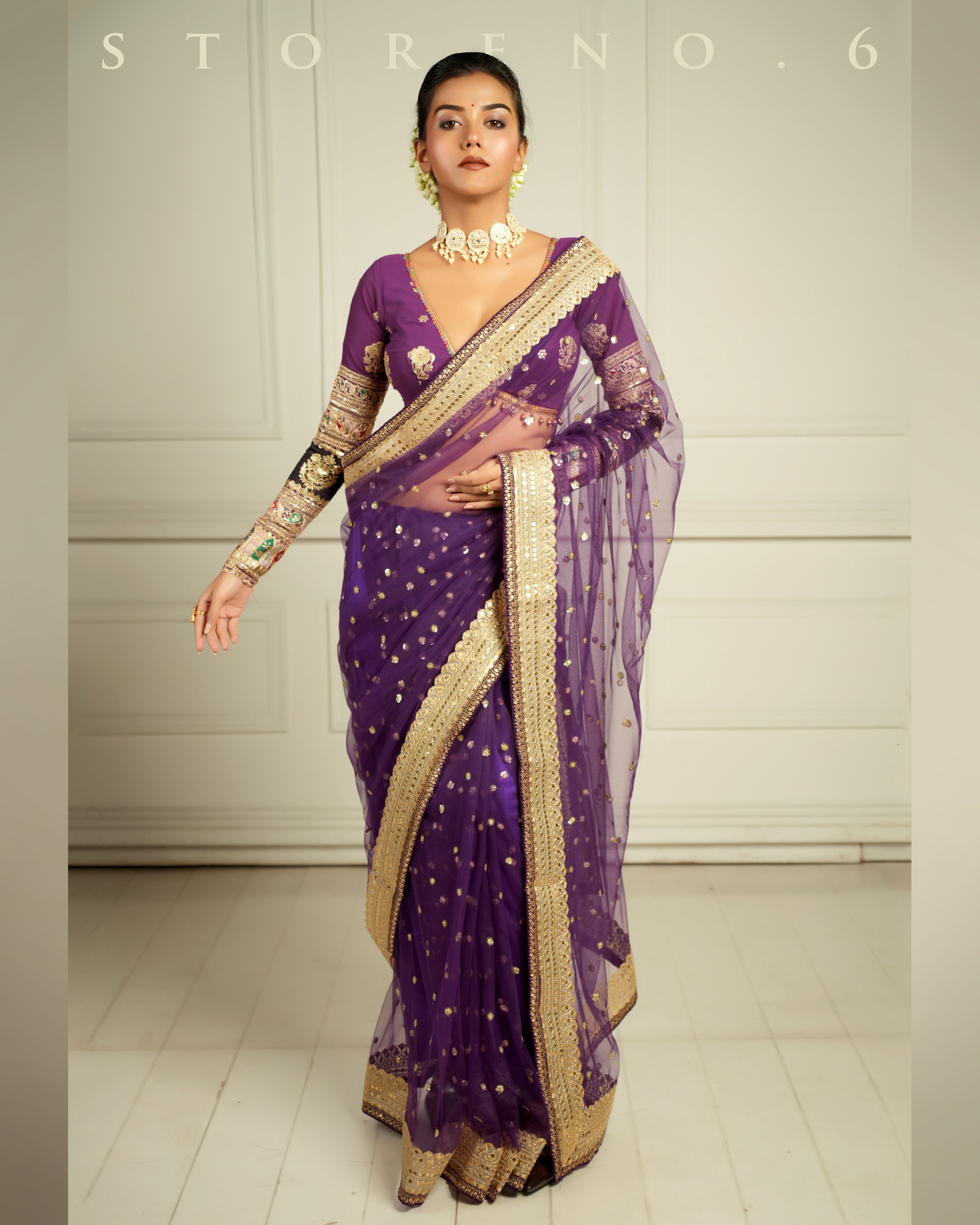 THE QUEEN'S PASSION PLUM SAREE READY-TO-WEAR