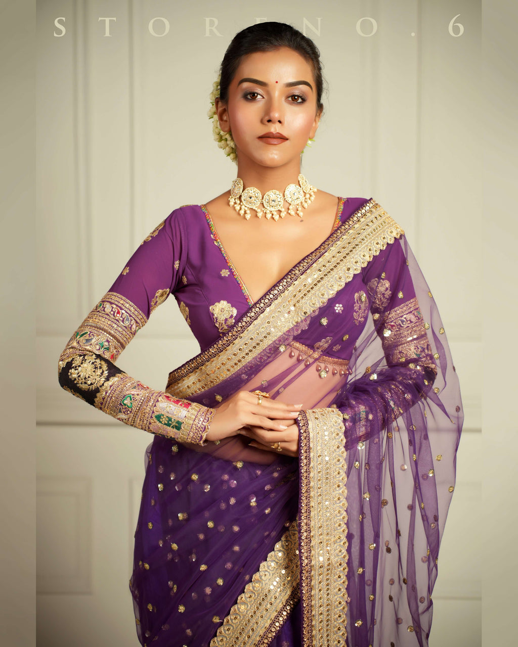 THE QUEEN'S PASSION PLUM SAREE READY-TO-WEAR