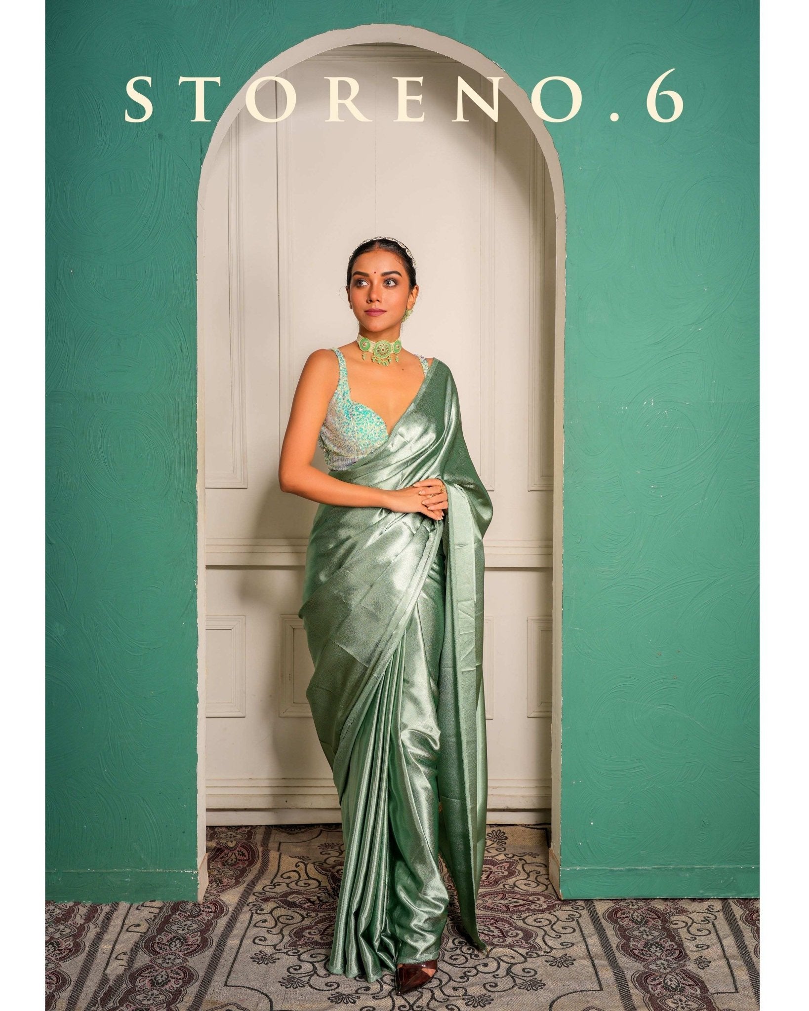 TEAL GREEN SATIN SAREE