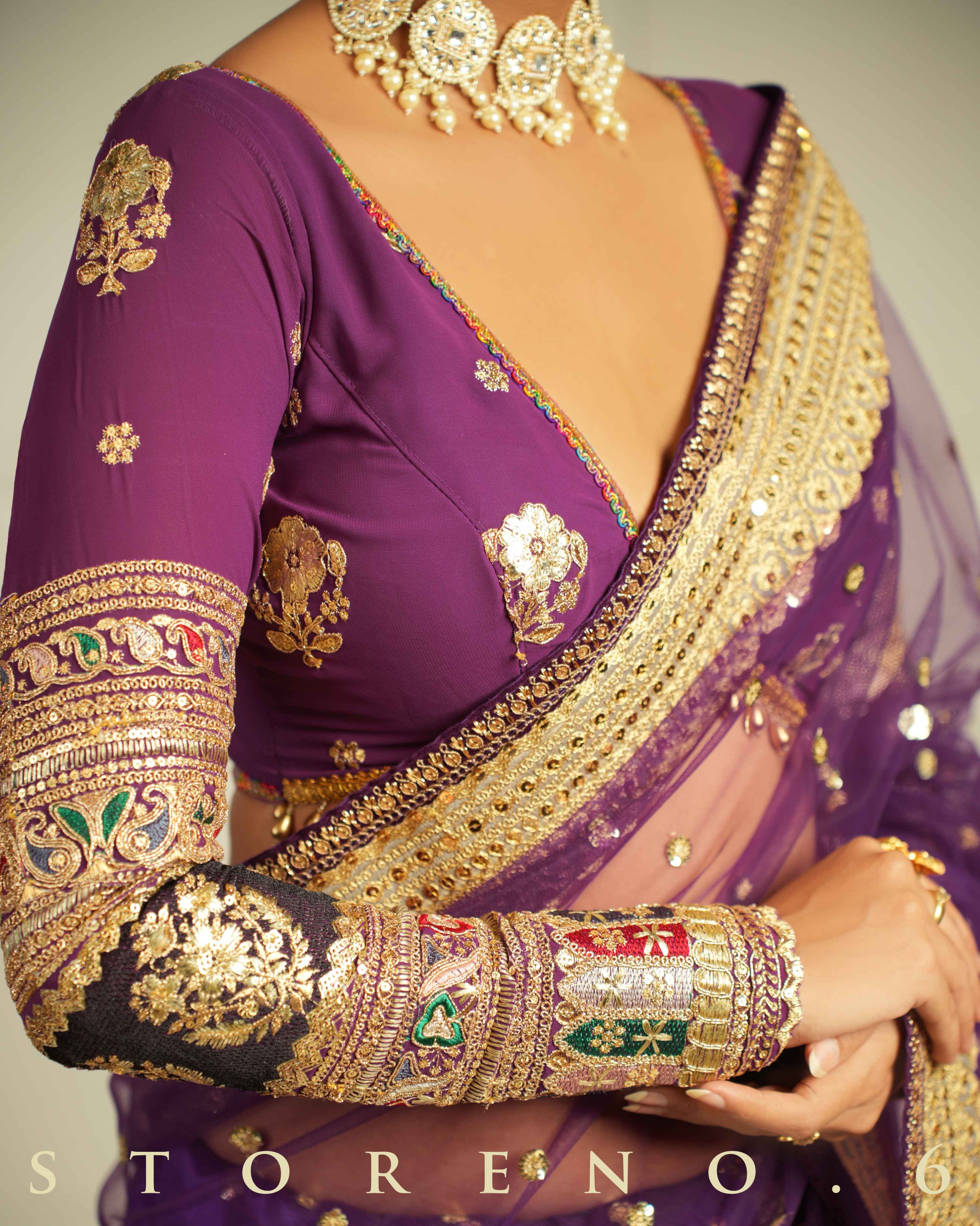 THE QUEEN'S PASSION PLUM SAREE READY-TO-WEAR