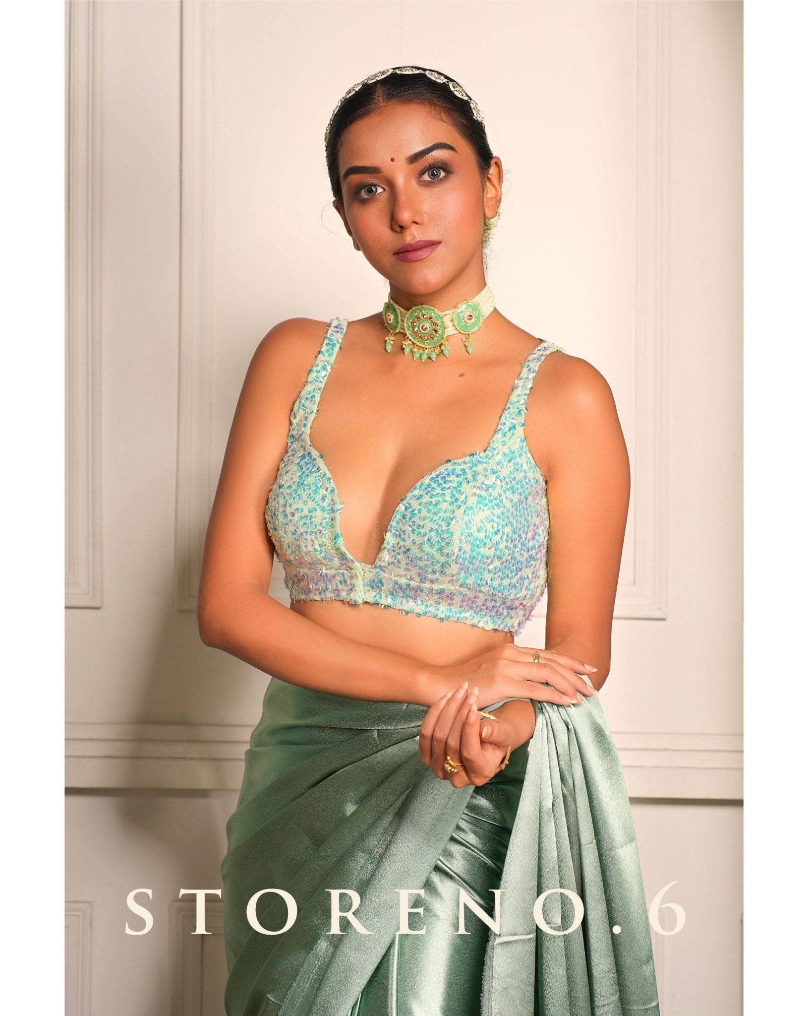 TEAL GREEN SATIN SAREE