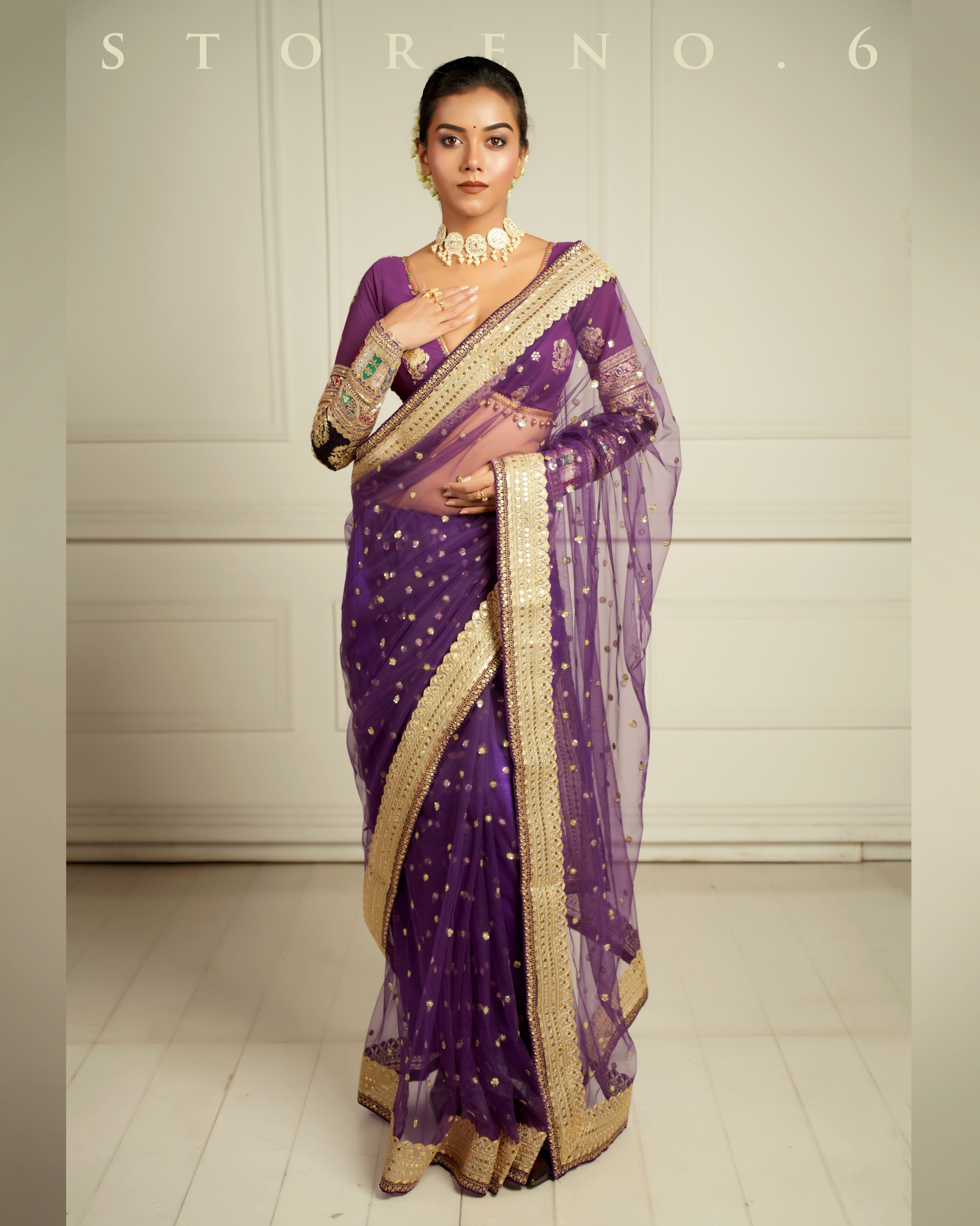 THE QUEEN'S PASSION PLUM SAREE READY-TO-WEAR