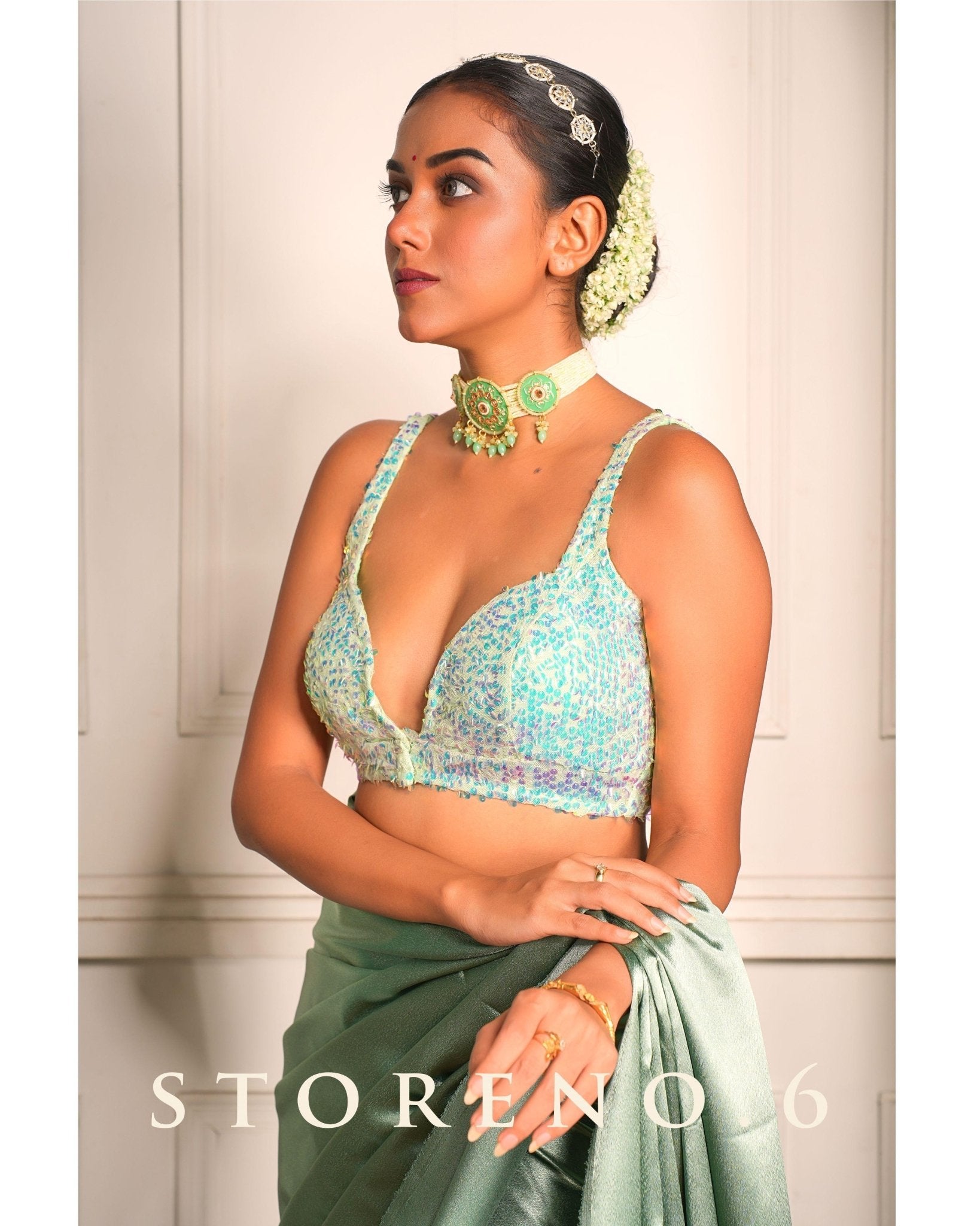 TEAL GREEN SATIN SAREE