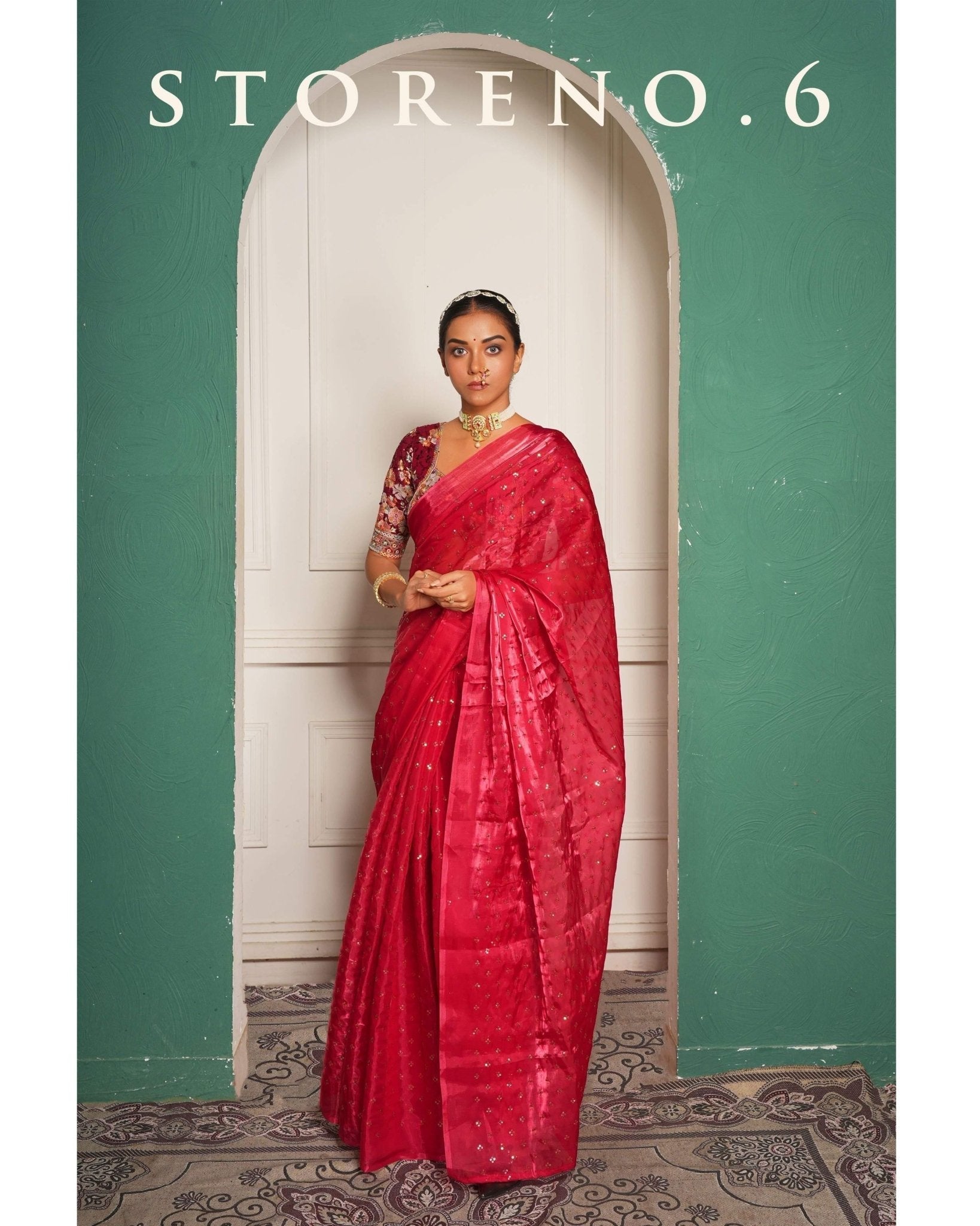 SUBTLE QUEEN SURKH SAREE