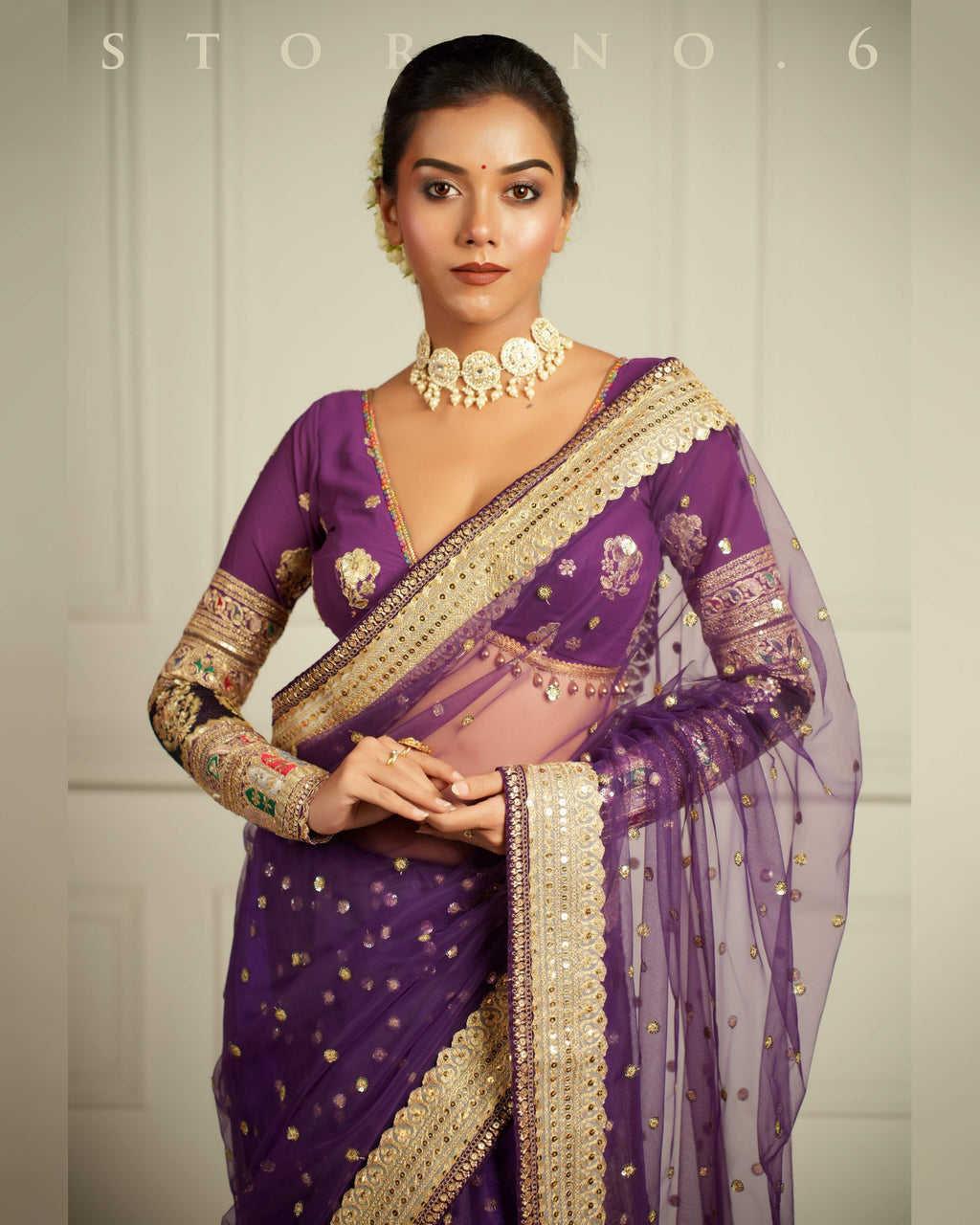 THE QUEEN'S PASSION PLUM SAREE READY-TO-WEAR