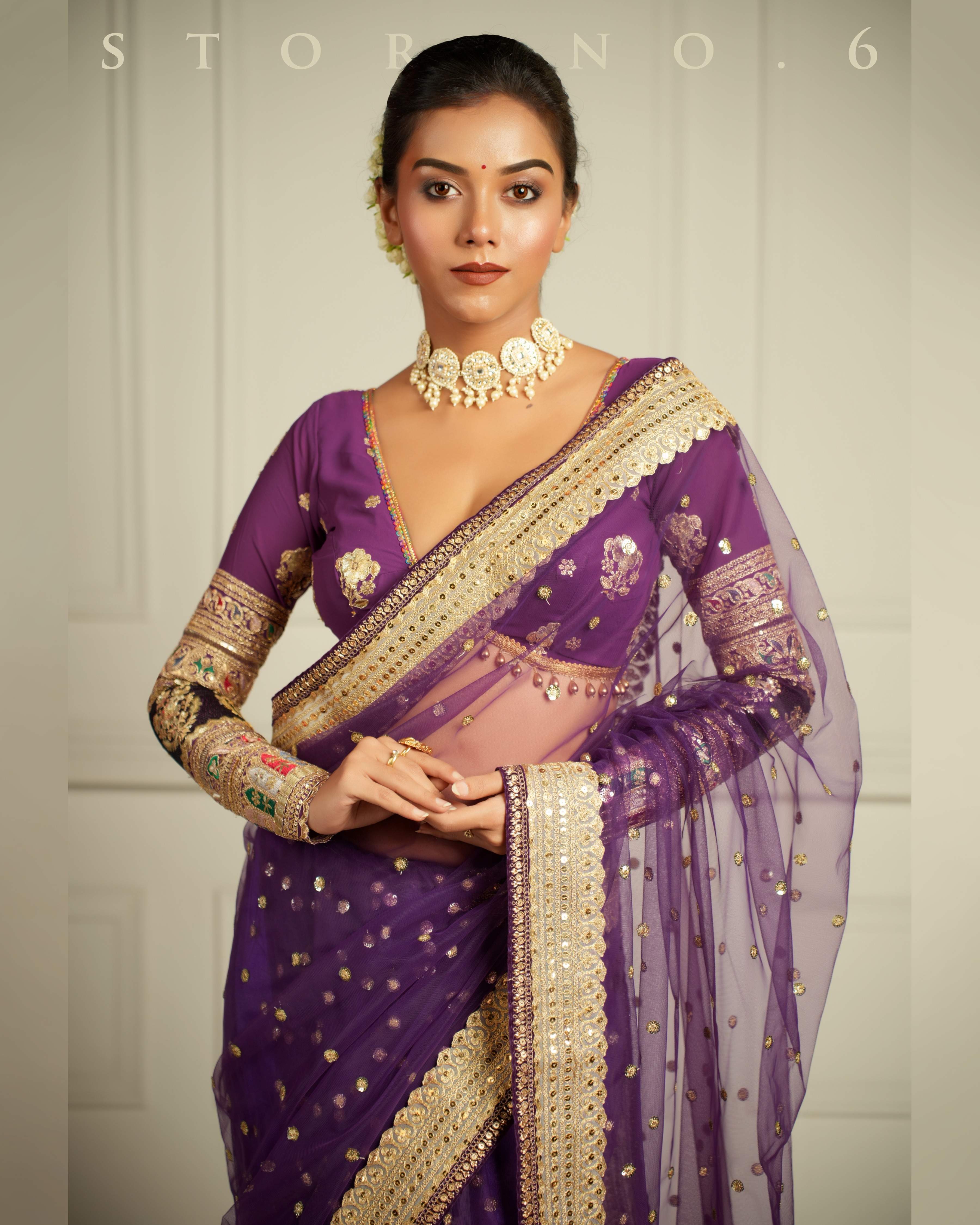 THE QUEEN'S PASSION PLUM SAREE READY-TO-WEAR