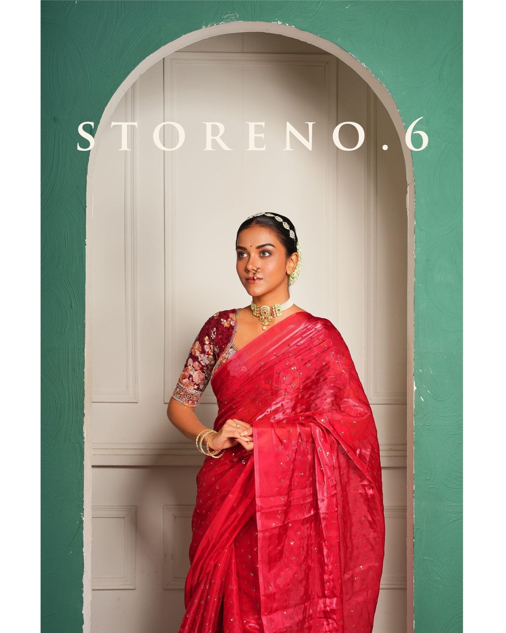 SUBTLE QUEEN SURKH SAREE