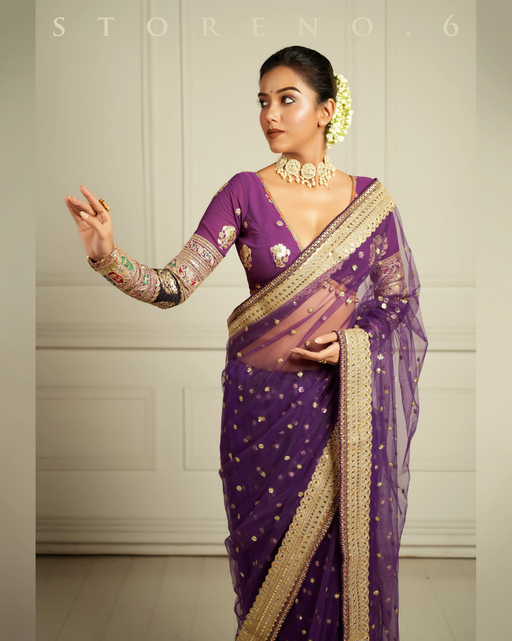 THE QUEEN'S PASSION PLUM SAREE READY-TO-WEAR
